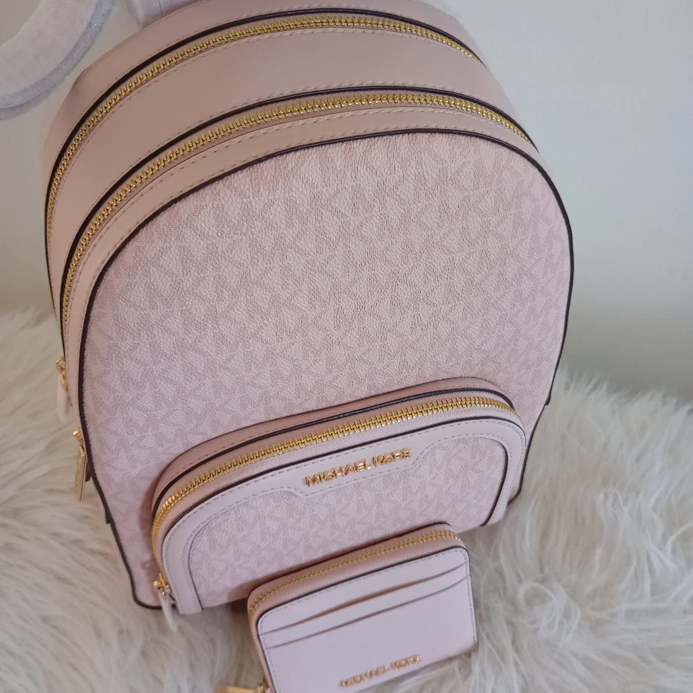 NWT Michael Kors Pink Powder Blush Jaycee Backpack With Matching Card Holder SET - Picture 5 of 8